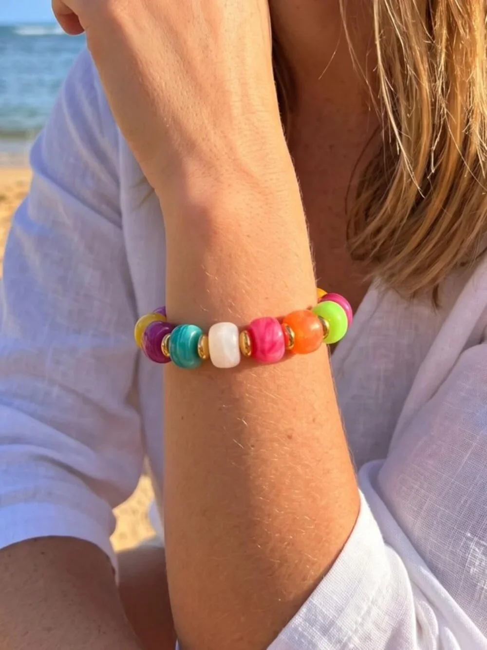 Colorful Chunky Beaded Bracelet for Women | Elastic Stretch Boho Jewelry for